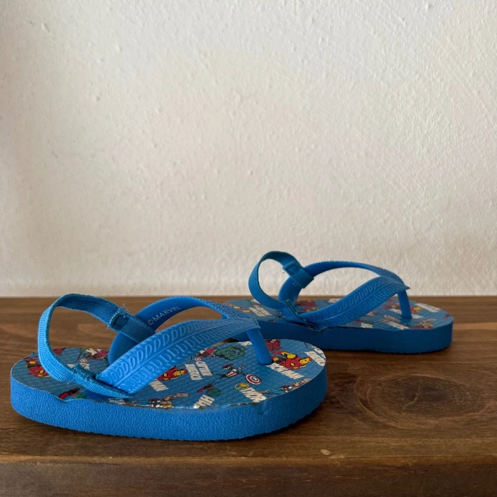 Marvel Avengers Blue Flip Flops Toddler Backstrap Sandals Size 4/5 Iron Man